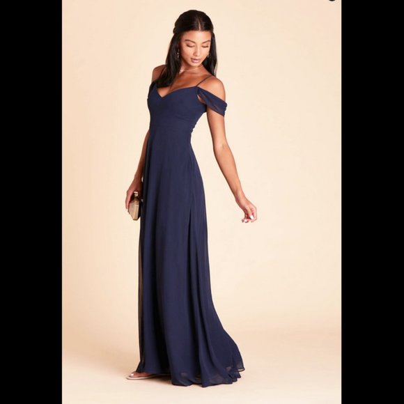 Birdy Grey Devin Convertible Chiffon Maxi Dress w/Detachable Sleeves Navy Blue - Picture 4 of 4